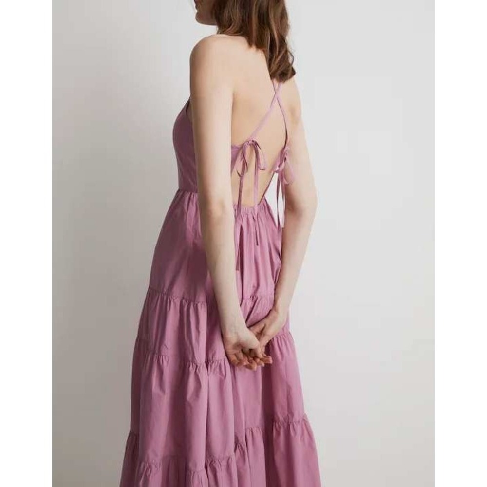 Madewell Sidonie Poplin Maxi Dress Pink Tie‎ Strap Open Back Medium Resortwear - Picture 3 of 8